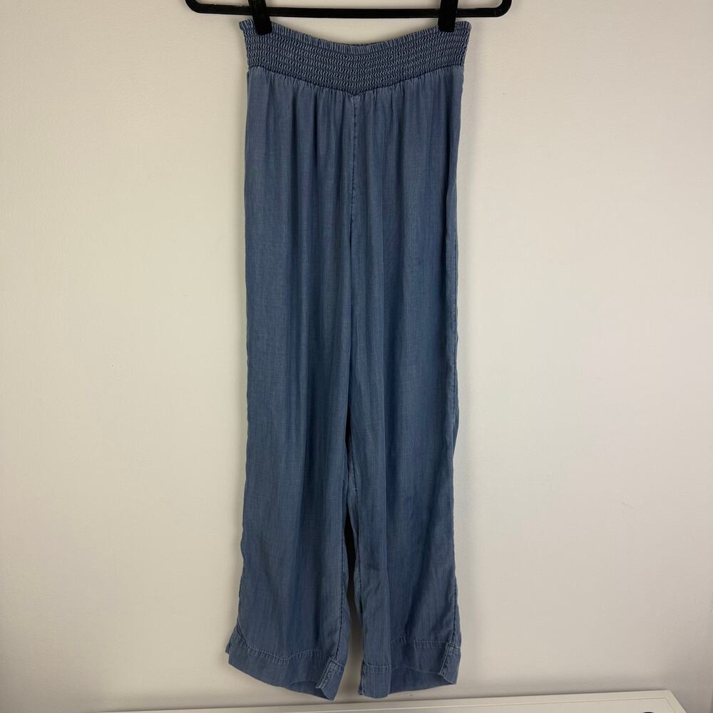 Angels Forever Young Womens Smocked High Rise Light Blue Straight Pants Medium